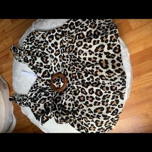 Leopard belted flare shirts